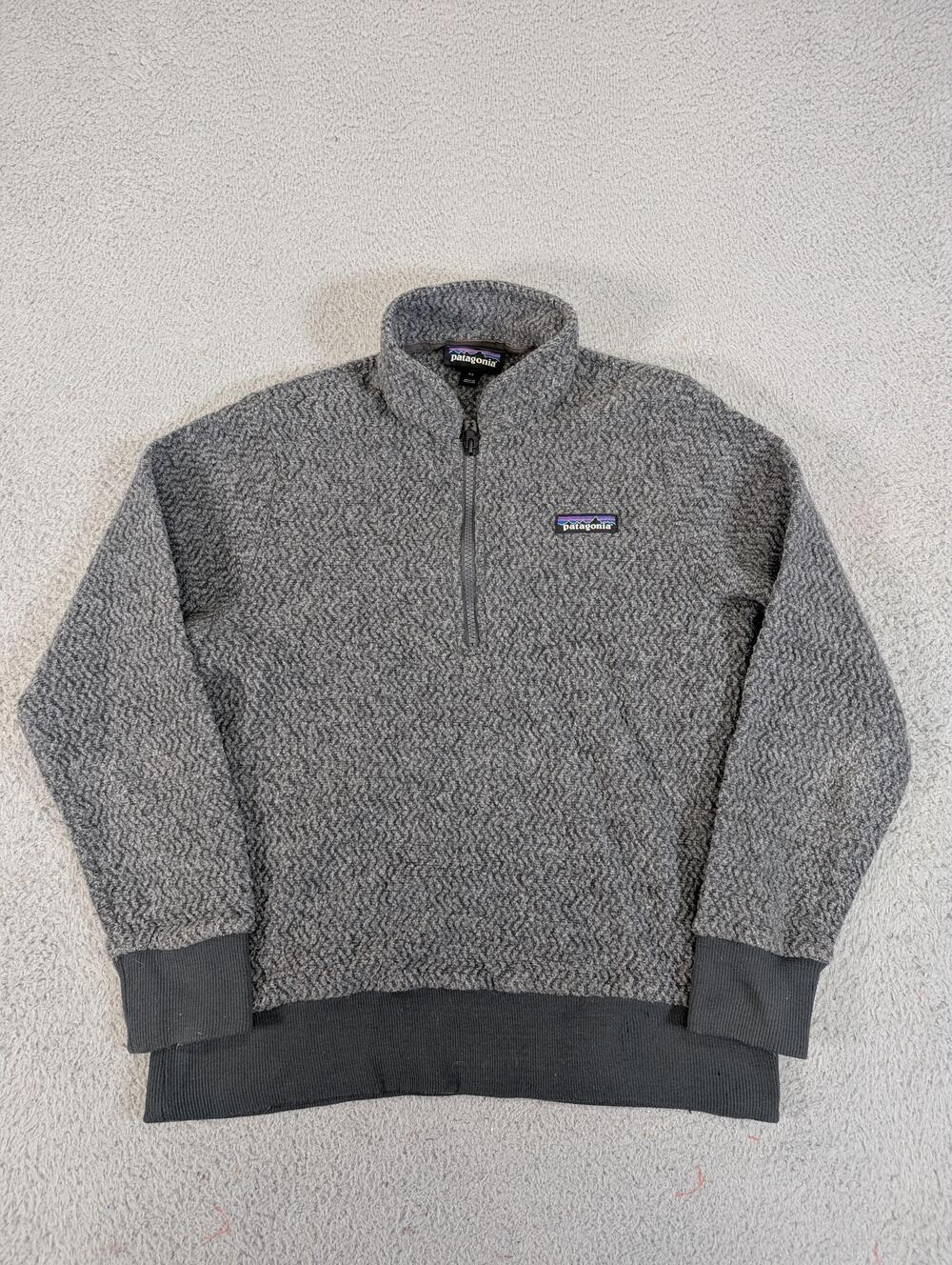 Patagonia Sweater Womens XS Gray Quarter Zip Wool Blend Fleece Rib Knit Outdoors